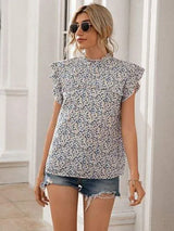Ditsy Floral Mock Neck Cap Sleeve T-Shirt Women's T-Shirts - Tophatter Daily Deals