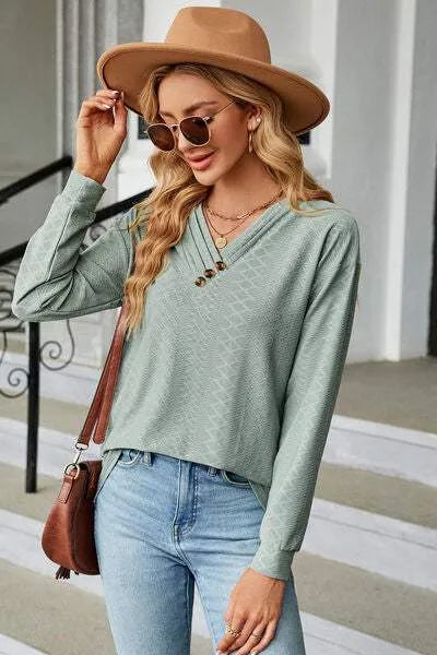 V-Neck Long Sleeve T-Shirt Women's T-Shirts - Tophatter Daily Deals