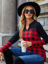 Plaid Notched Long Sleeve T-Shirt Women's T-Shirts - Tophatter Daily Deals