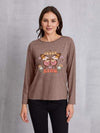 Graphic Round Neck Long Sleeve T-Shirt Mocha Women's T-Shirts - Tophatter Daily Deals