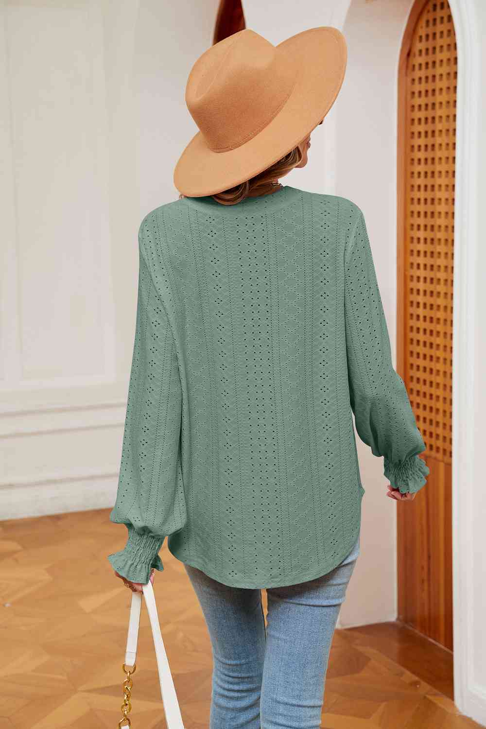 Notched Neck Flounce Sleeve Blouse Blouses - Tophatter Daily Deals