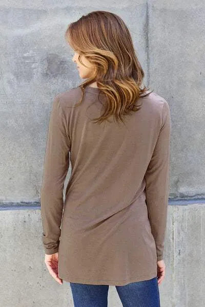 Basic Bae Full Size Round Neck Long Sleeve Top Blouses - Tophatter Daily Deals