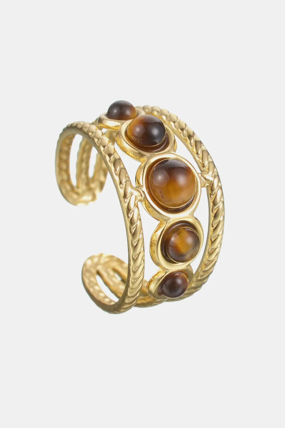 18K Gold Plated Nature Stone Open Ring Chestnut One Size Rings - Tophatter Daily Deals