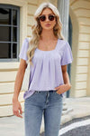 Eyelet Square Neck Short Sleeve T-Shirt Women's T-Shirts - Tophatter Daily Deals