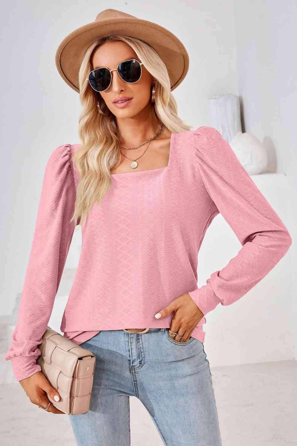 Square Neck Puff Sleeve Blouse Blouses - Tophatter Daily Deals