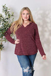 Heimish Full Size Notched Long Sleeve Top Blouses - Tophatter Daily Deals