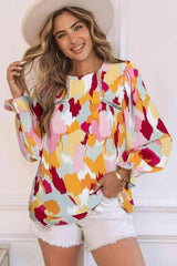Printed Flounce Sleeve Buttoned Blouse Blouses - Tophatter Daily Deals