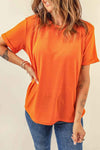 Round Neck Cuffed Short Sleeve Tee Pumpkin Women's T-Shirts - Tophatter Daily Deals