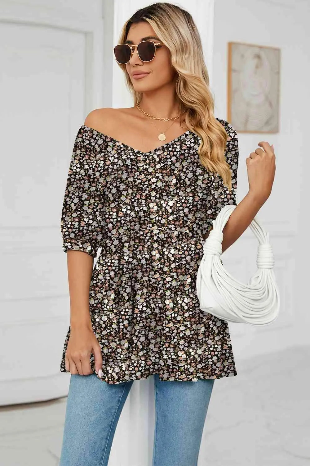 V-Neck Babydoll Blouse Blouses - Tophatter Daily Deals