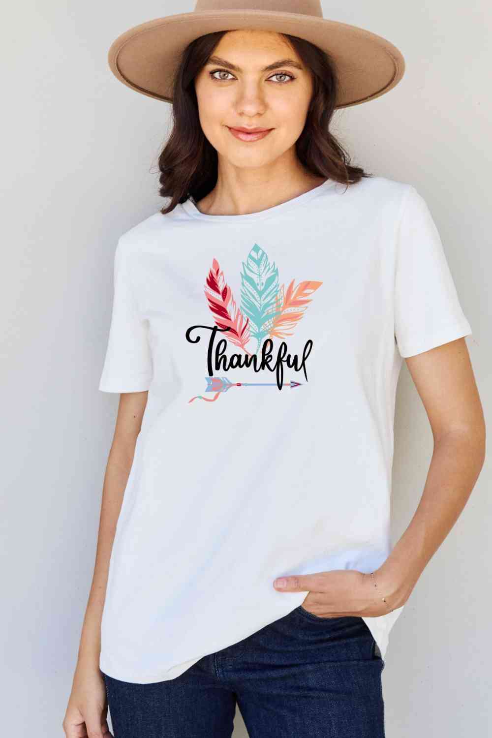 Simply Love Full Size THANKFUL Graphic T-Shirt Women's T-Shirts - Tophatter Daily Deals