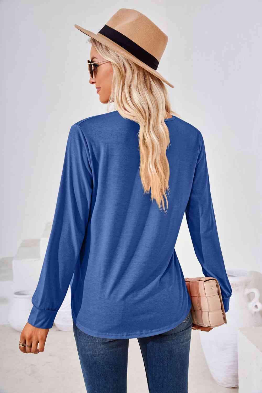 Square Neck Ruched Long Sleeve Blouse Blouses - Tophatter Daily Deals