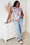 Double Take Floral Smocked Flutter Sleeve Top Blouses - Tophatter Daily Deals