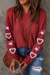 Heart Sequin Round Neck Long Sleeve T-Shirt Deep Red Women's T-Shirts - Tophatter Daily Deals