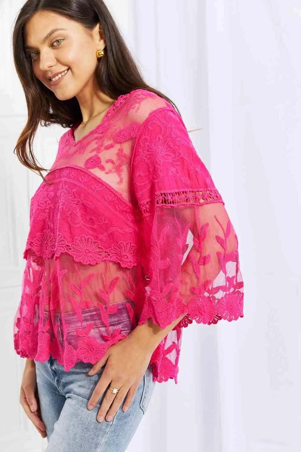 Davi & Dani Full Size Lace Oasis Top Blouses - Tophatter Daily Deals
