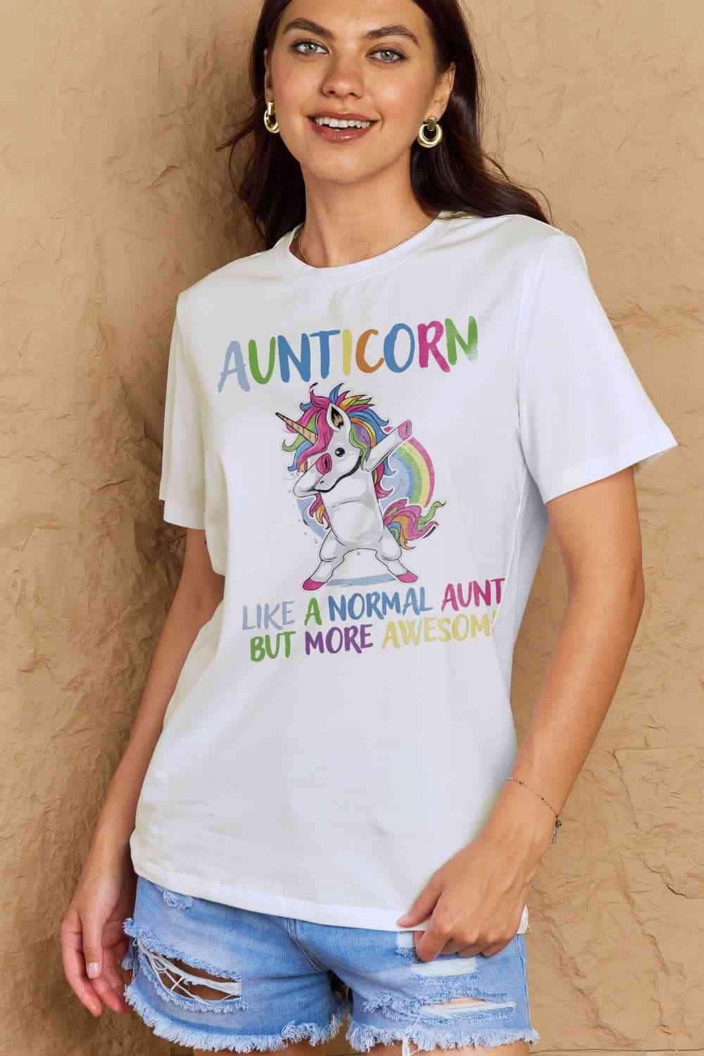 Simply Love Full Size AUNTICORN LIKE A NORMAL AUNT BUT MORE AWESOME Graphic Cotton Tee Women's T-Shirts - Tophatter Daily Deals