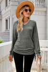 Heathered Drawstring V-Neck Top Gray Women's T-Shirts - Tophatter Daily Deals