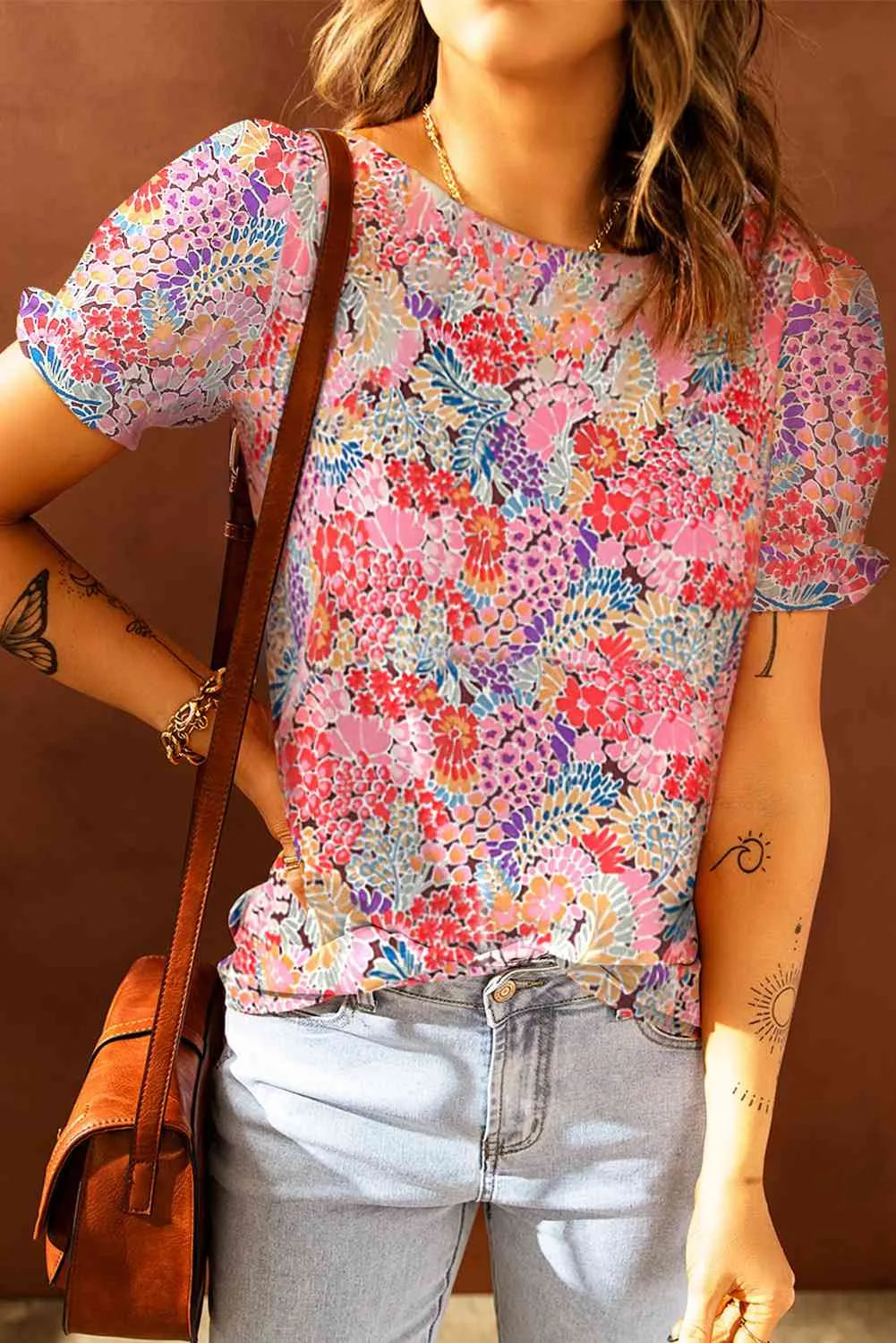 Floral Short Flounce Sleeve Blouse Blouses - Tophatter Daily Deals