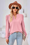 V-Neck Puff Sleeve Blouse Carnation Pink Blouses - Tophatter Daily Deals