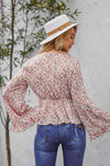 Floral Ruffled V-Neck Peplum Blouse Blouses - Tophatter Daily Deals