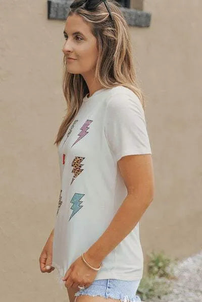 Lightning Graphic Round Neck Short Sleeve T-Shirt Women's T-Shirts - Tophatter Daily Deals