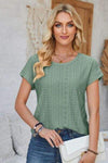 Eyelet Round Neck Rolled Short Sleeve T-Shirt Women's T-Shirts - Tophatter Daily Deals