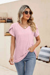 Eyelet Petal Sleeve V-Neck Knit Top Blouses - Tophatter Daily Deals