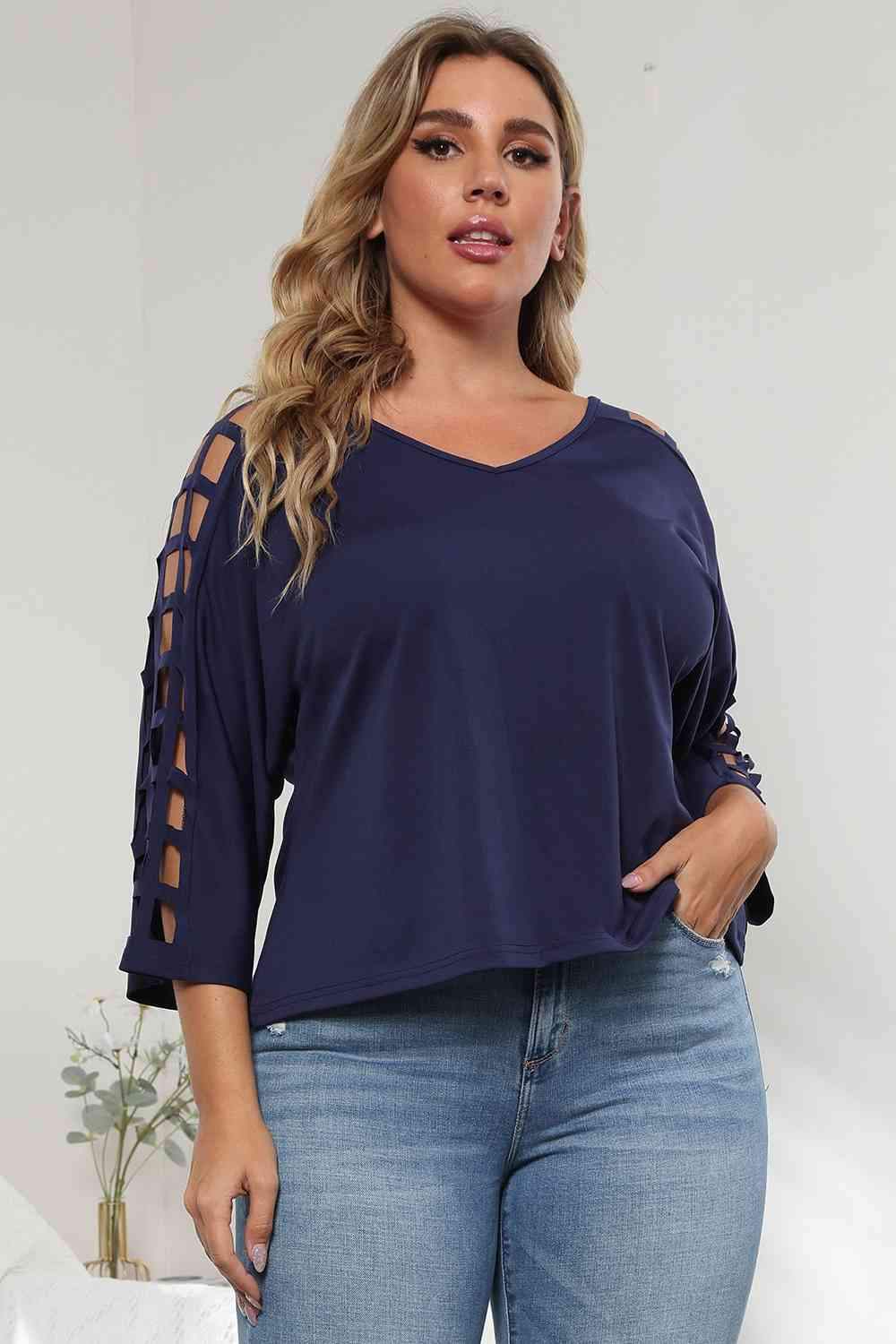 3/4 Sleeve Cutout Detail Top Women's T-Shirts - Tophatter Daily Deals