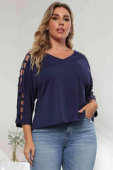 3/4 Sleeve Cutout Detail Top Women's T-Shirts - Tophatter Daily Deals