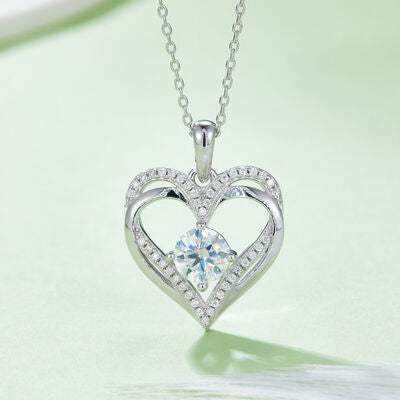 1.2 Carat Moissanite 925 Sterling Silver Heart Necklace Silver One Size Moissanite - Tophatter Daily Deals