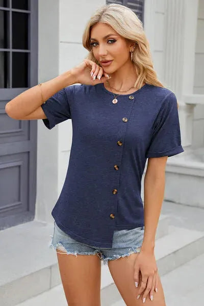 Round Neck Short Sleeve T-Shirt Women's T-Shirts - Tophatter Daily Deals