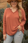 Plus Size Notched Long Sleeve T-Shirt Ochre Women's T-Shirts - Tophatter Daily Deals