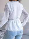 Swiss Dot Frill Trim Drawstring Waist Peplum Blouse Blouses - Tophatter Daily Deals