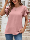 Textured Petal Sleeve Round Neck Tee Dusty Pink Women's T-Shirts - Tophatter Daily Deals