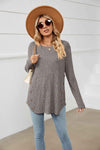 Round Neck Ribbed Long Sleeve T-Shirt Women's T-Shirts - Tophatter Daily Deals