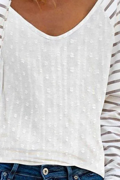 Swiss Dot V-Neck Long Sleeve T-Shirt Women's T-Shirts - Tophatter Daily Deals