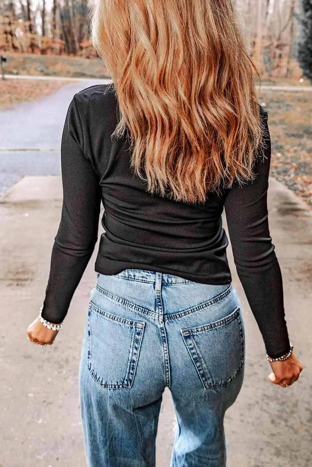 Asymmetrical Neck Long Sleeve Top Blouses - Tophatter Daily Deals