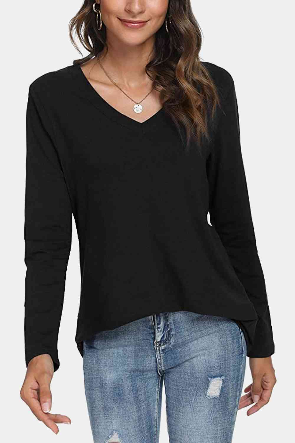 V-Neck Long Sleeve T-Shirt Women's T-Shirts - Tophatter Daily Deals