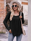 Double Take Pleated Detail Curved Hem Long Sleeve Top Black Blouses - Tophatter Daily Deals