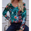 Printed V-Neck Long Sleeve Blouse Blouses - Tophatter Daily Deals