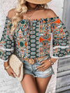 Printed Frill Trim Off-Shoulder Blouse Blouses - Tophatter Daily Deals