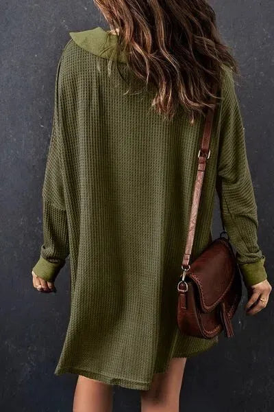 Waffle Knit Buttoned Long Sleeve Top with Breast Pocket Blouses - Tophatter Daily Deals