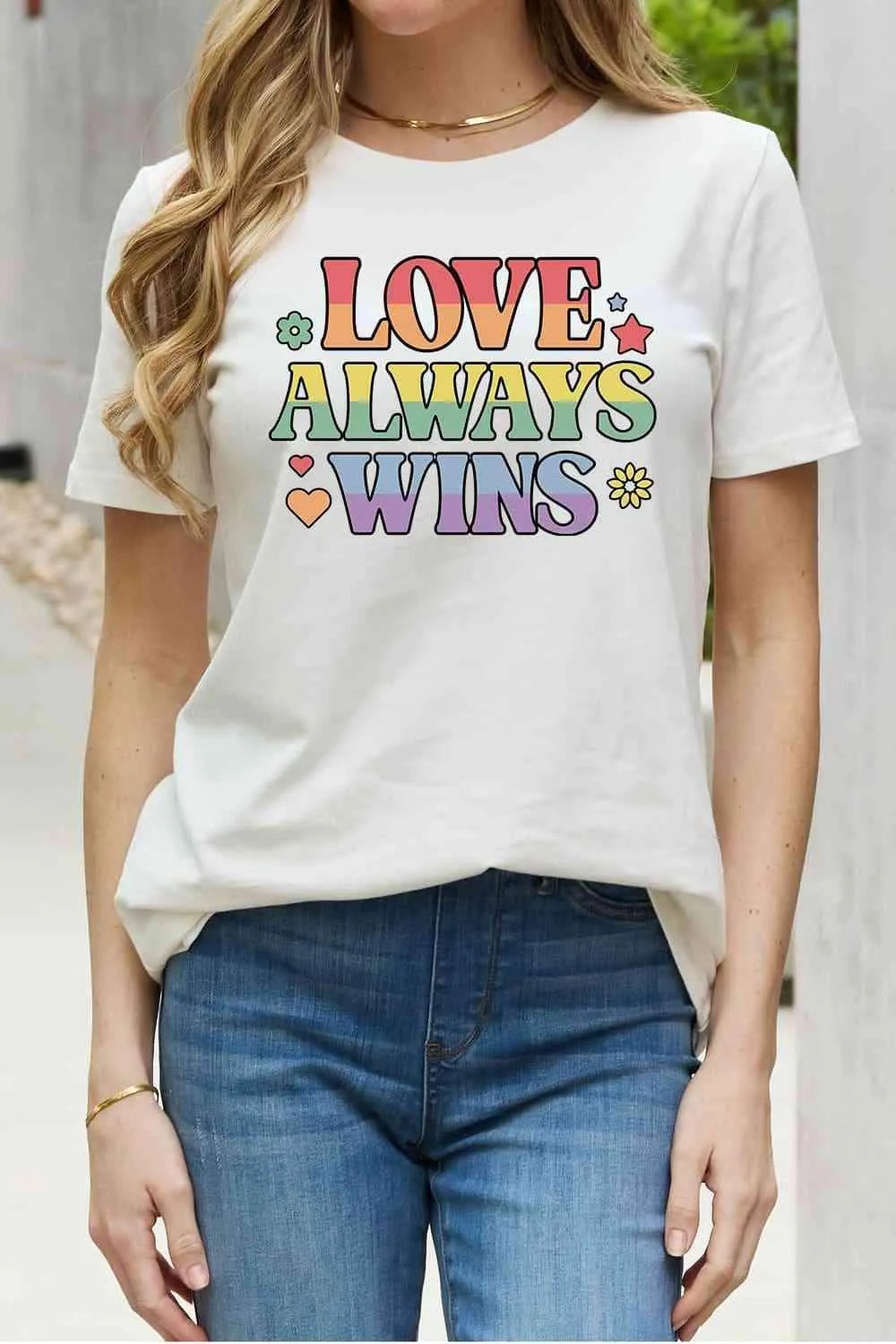 Simply Love Full Size LOVE ALWAYS WINS Graphic Cotton Tee Women's T-Shirts - Tophatter Daily Deals