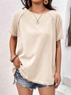 Round Neck Raglan Sleeve Fringe Detail Top Cream Blouses - Tophatter Daily Deals