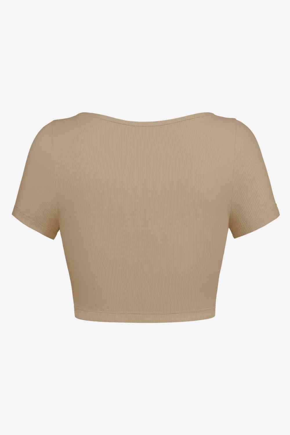 Square Neck Ribbed Crop Top Blouses - Tophatter Daily Deals