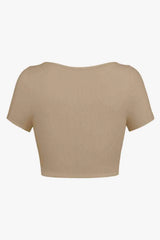Square Neck Ribbed Crop Top Blouses - Tophatter Daily Deals