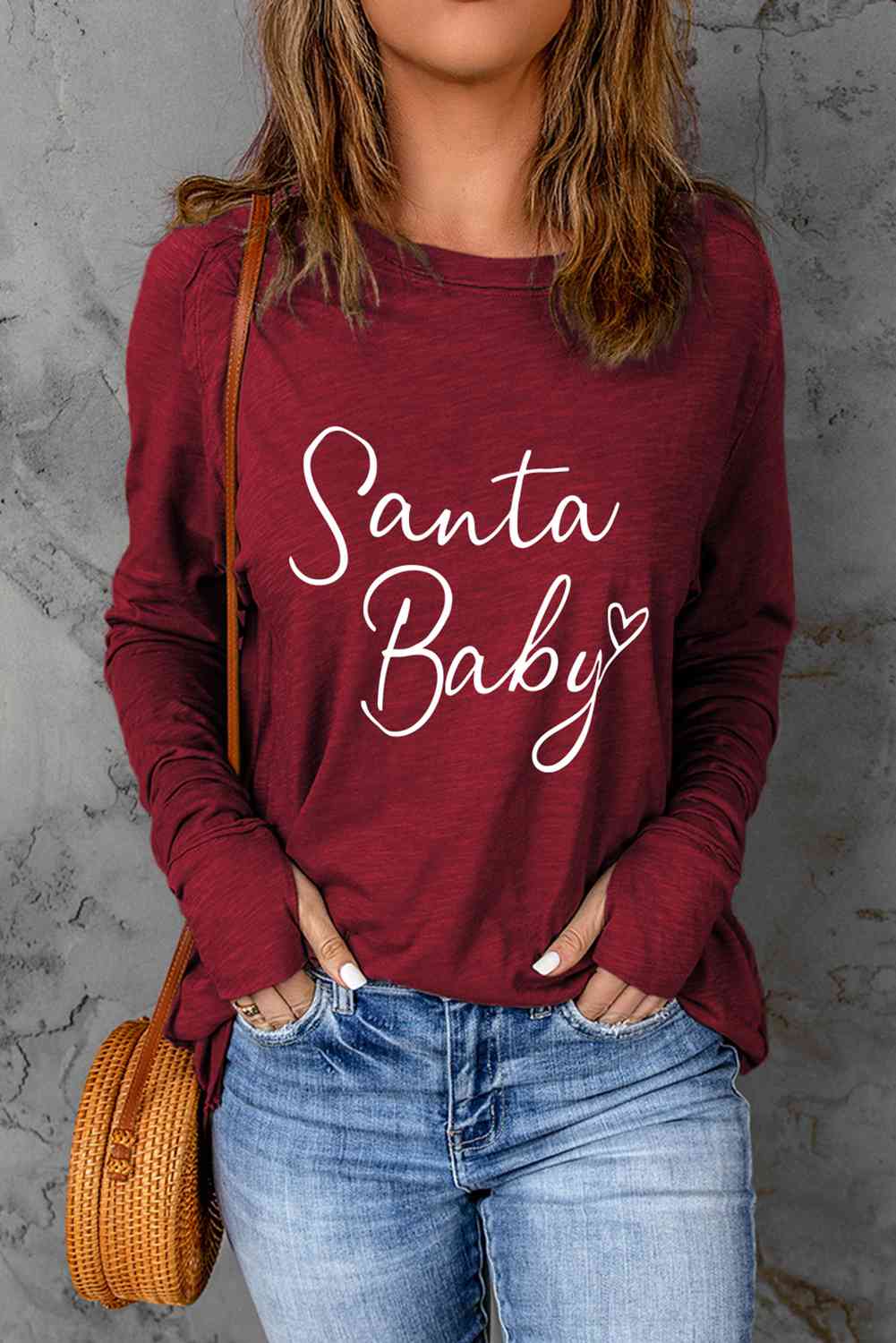 SANTA BABY Graphic Long Sleeve T-Shirt Women's T-Shirts - Tophatter Daily Deals