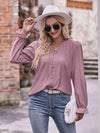 Double Take Eyelet V-Neck Flounce Sleeve Blouse Blouses - Tophatter Daily Deals