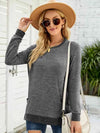 Round Neck Long Sleeve Blouse Charcoal Blouses - Tophatter Daily Deals