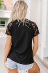 V-Neck Short Sleeve Lace Trim Blouse Blouses - Tophatter Daily Deals