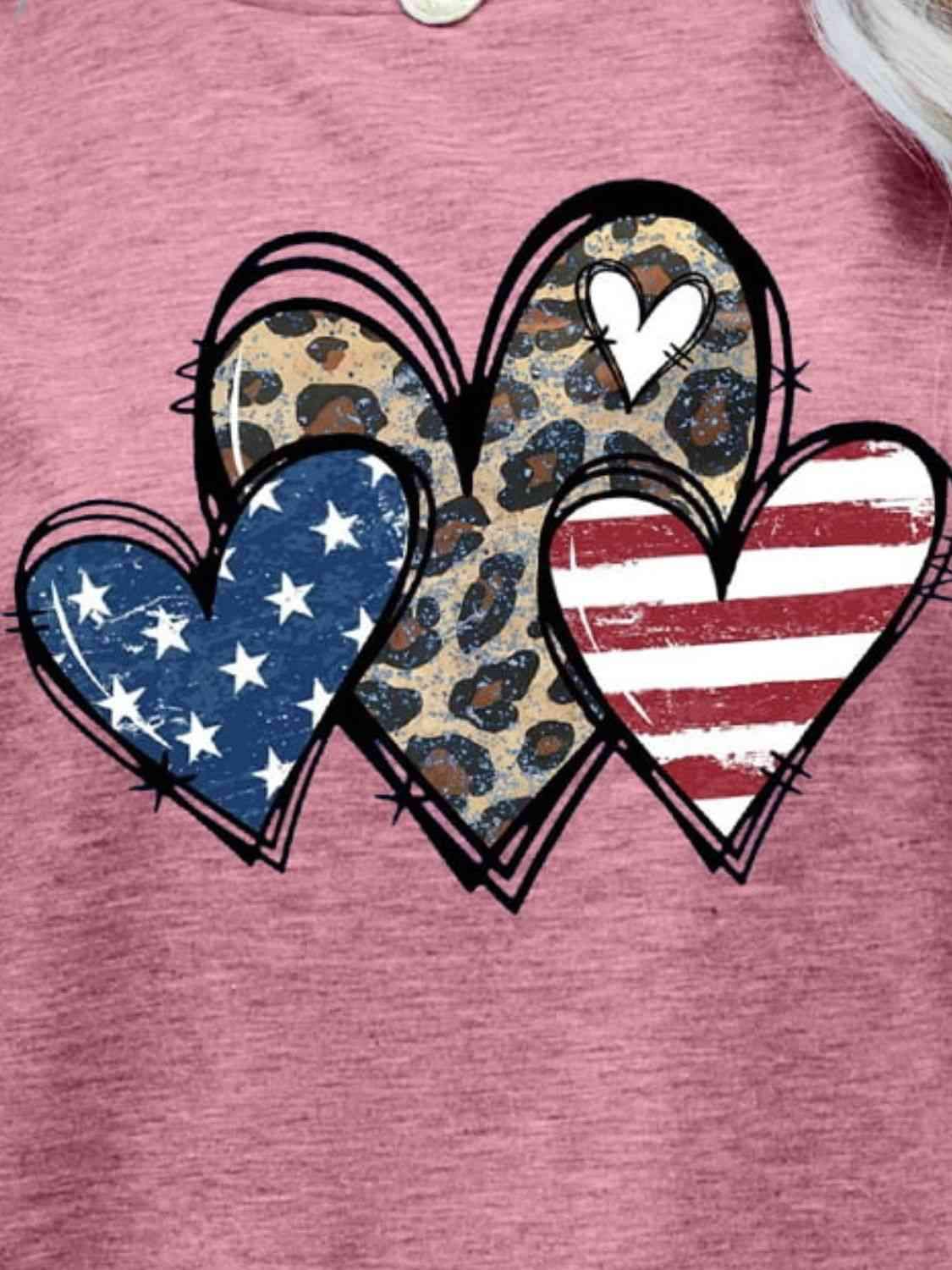 US Flag Leopard Heart Graphic Tee Women's T-Shirts - Tophatter Daily Deals